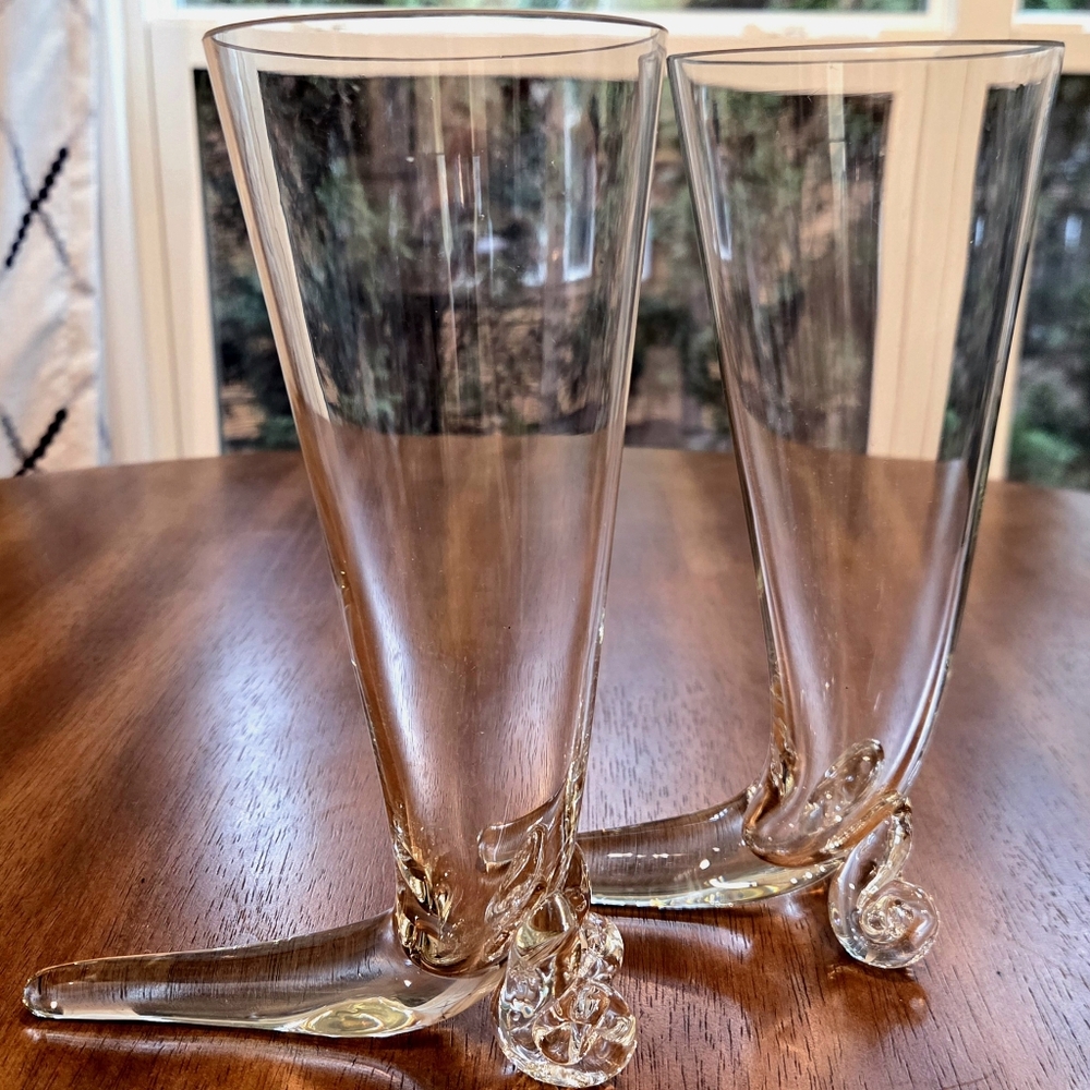 Pair Of Rare And Unique Vintage Svend Jensen Drinking Horn 8 Inch, 12 Oz Glasses